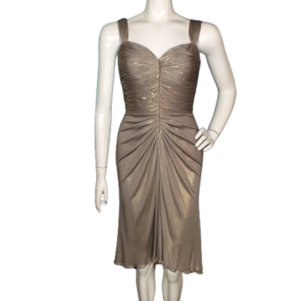 TADASHI COLLECTION Dress, 6, Champagne/Golden, Ruched, Wide straps, knee length